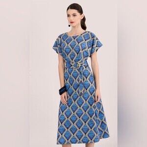 Closet London Women's Size 10 NWT Kimono Printed Blue Midi A-Line Dress